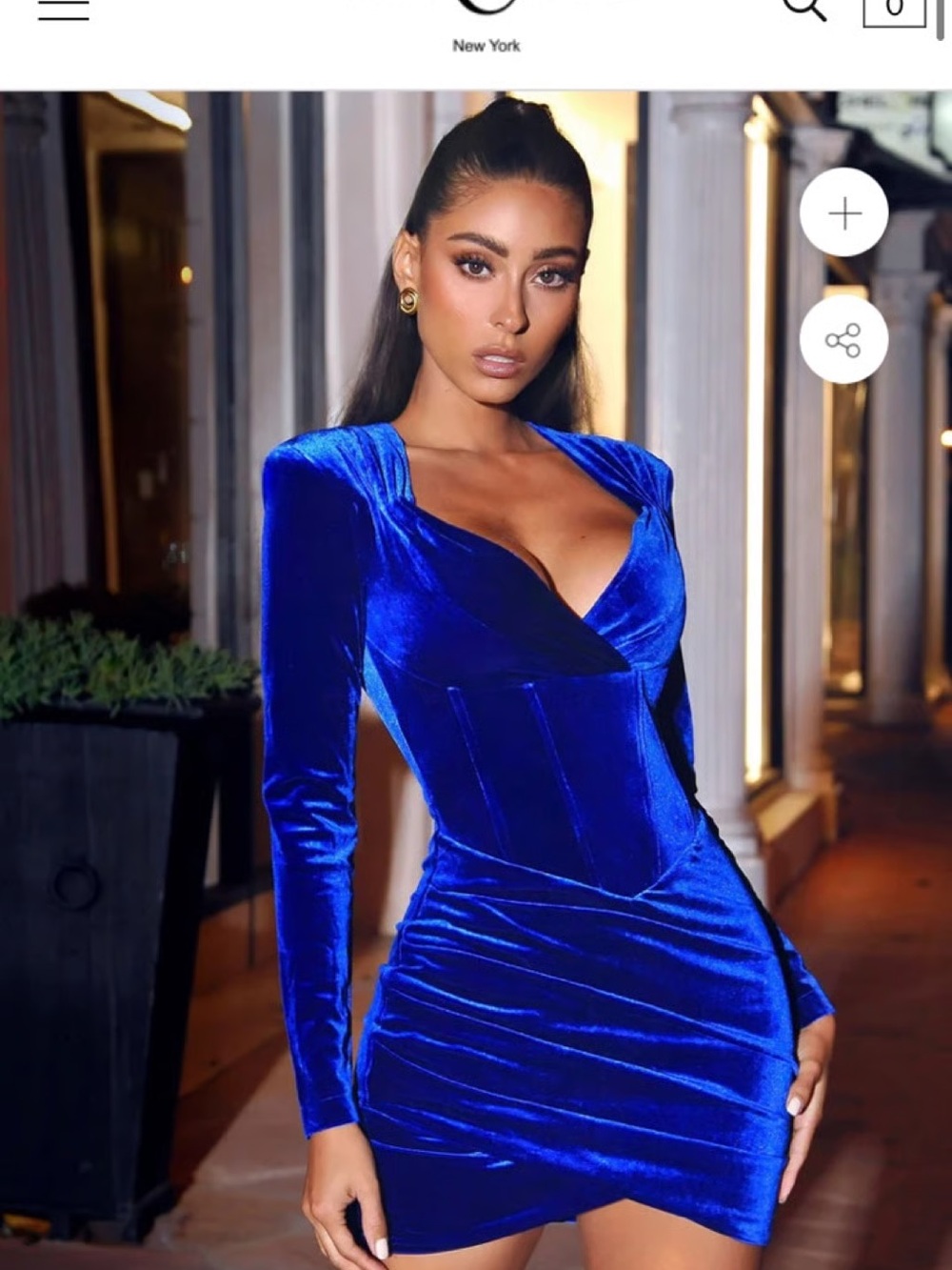 NWT Miss Circle New York Royal Blue Velvet Corset Mini Dress Ruched Bodycon